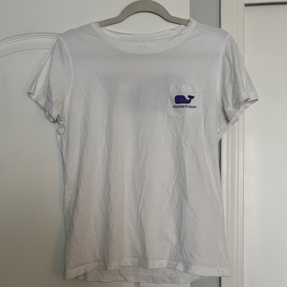 Vineyard Vines White Tee with Blue and Red Whale